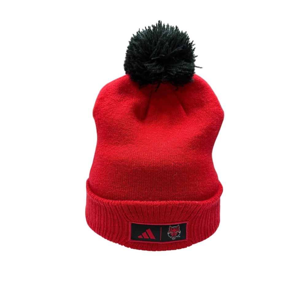 Adidas Beanie Arkansas State Red Wolves Red Pom Pom Knit Hat OSFM